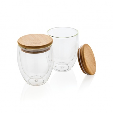 Logo trade promotional giveaway photo of: Double wall borosilicate glass with bamboo lid 250ml 2pc set