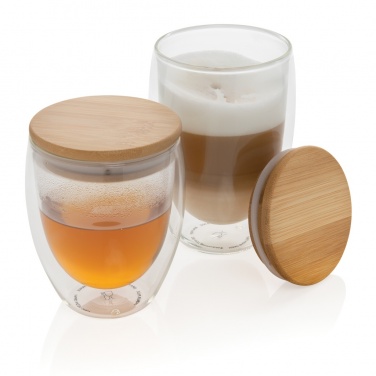 Logo trade promotional merchandise photo of: Double wall borosilicate glass with bamboo lid 350ml