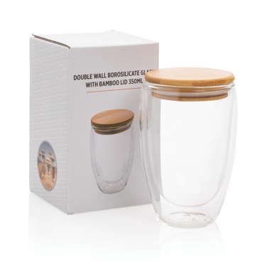 Logotrade advertising product picture of: Double wall borosilicate glass with bamboo lid 350ml