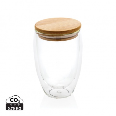 Logo trade promotional products image of: Double wall borosilicate glass with bamboo lid 350ml