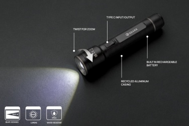 Logo trade promotional gifts image of: Gear X RCS recycled aluminum USB-rechargeable torch large