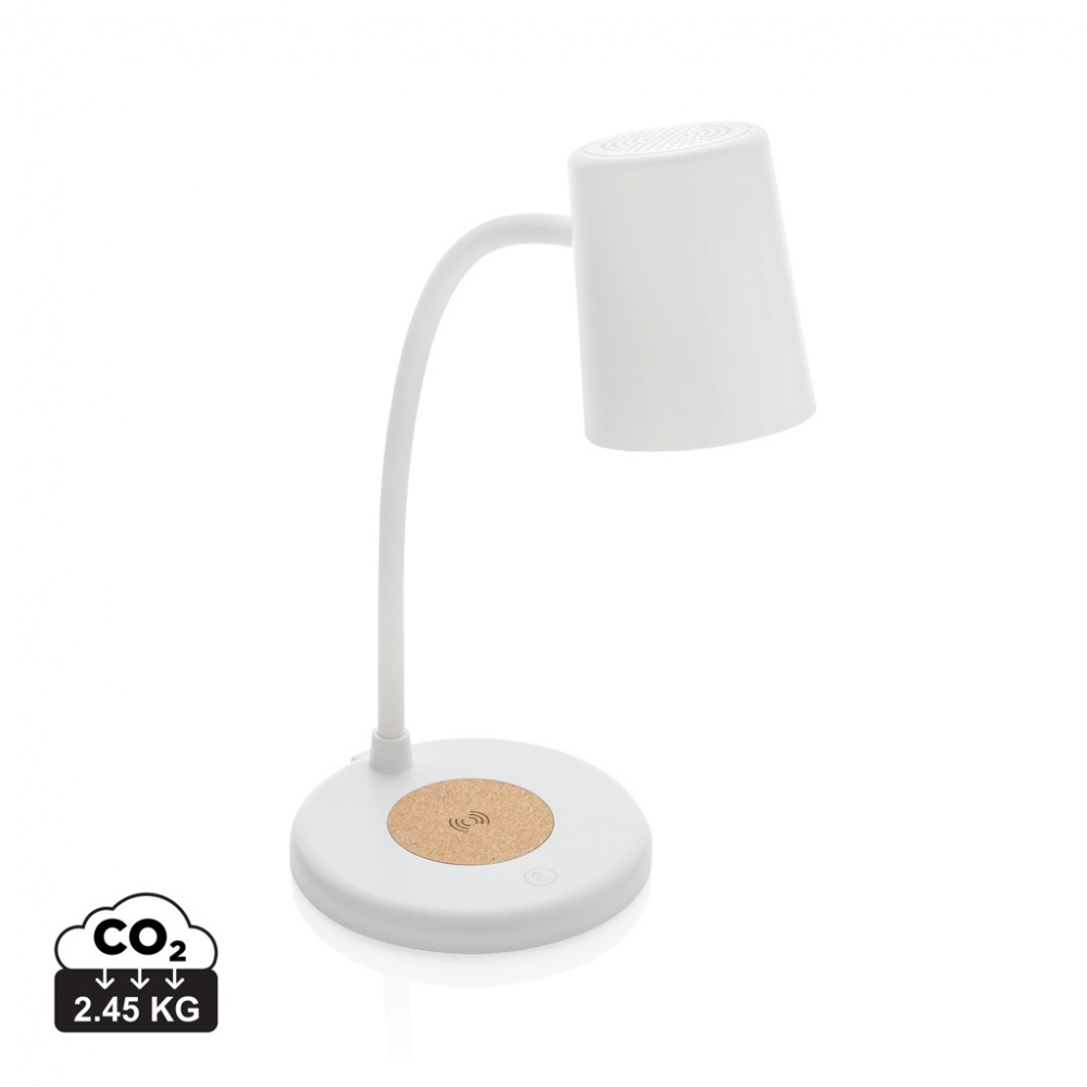 Logotrade promotional merchandise image of: Zenara RCS recycled plastic and cork 15W wireless desk lamp