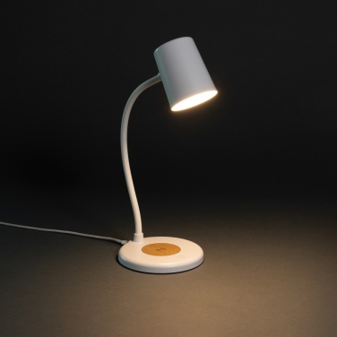 Logotrade advertising products photo of: Zenara RCS recycled plastic and cork 15W wireless desk lamp