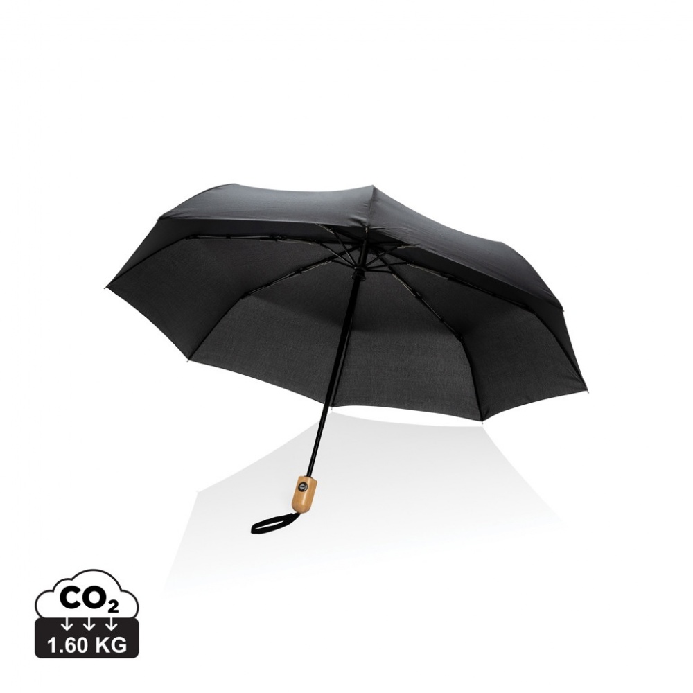 Logo trade promotional giveaways image of: 21" Impact AWARE™ RPET 190T bamboo auto open/close umbrella