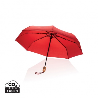 Logo trade promotional giveaways image of: 21" Impact AWARE™ RPET 190T bamboo auto open/close umbrella
