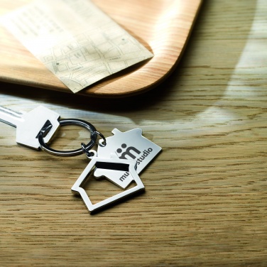 Logo trade promotional products image of: Metal key ring house shape Jyvaskyla