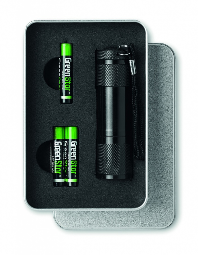 Logo trade promotional giveaways image of: LED torch in tin box