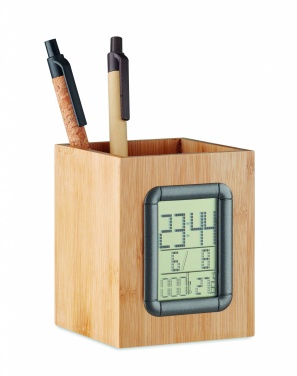 Logotrade promotional giveaway picture of: Bamboo pen holder and LCD clock
