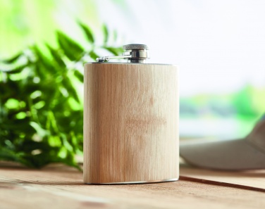 Logo trade advertising products image of: Bamboo slim hip flask 170ml