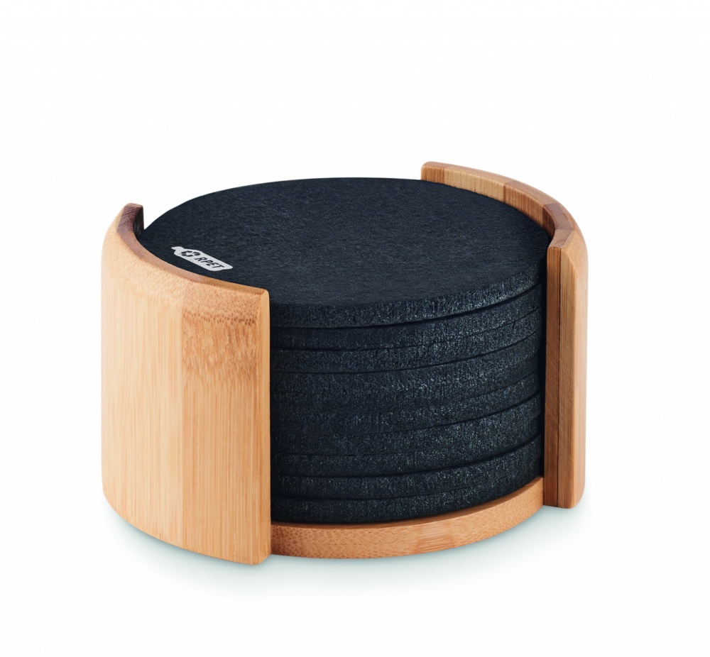 Logotrade advertising product picture of: RPET coasters in bamboo holder