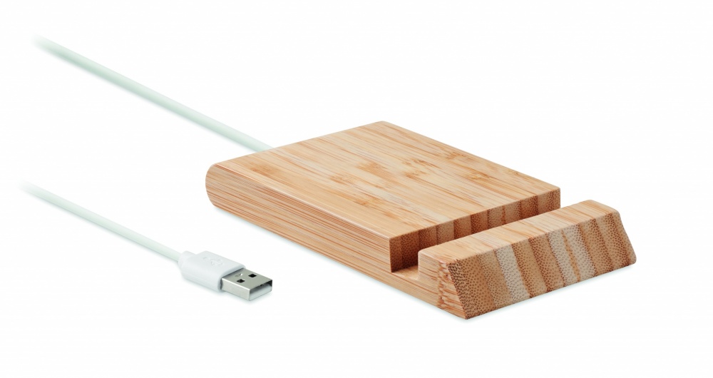 Logo trade promotional products picture of: Bamboo wireless charger  10W ODOS