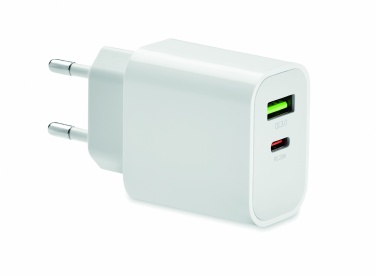 Logo trade corporate gifts picture of: 18W 2 port USB charger EU plug