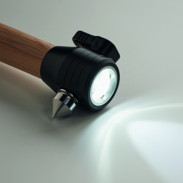 Logo trade promotional merchandise image of: 3-in-1 bamboo flashlight with an emergency hammer and seatbelt cutter