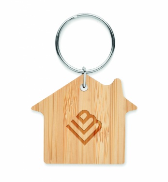 Logo trade promotional gifts picture of: House shaped bamboo key ring Järvenpää