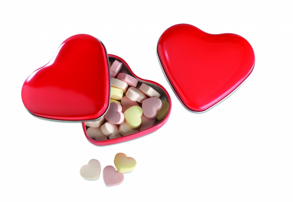 Logo trade promotional product photo of: Heart tin box with candies