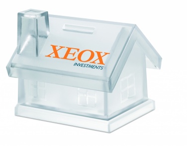Logo trade promotional giveaway photo of: Plastic house coin bank
