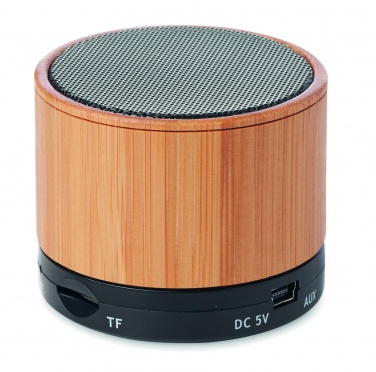 Logo trade promotional gift photo of: Round Bamboo wireless speaker