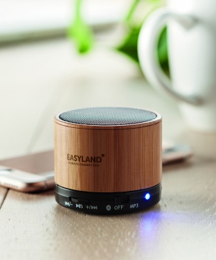 Logotrade promotional merchandise photo of: Round Bamboo wireless speaker