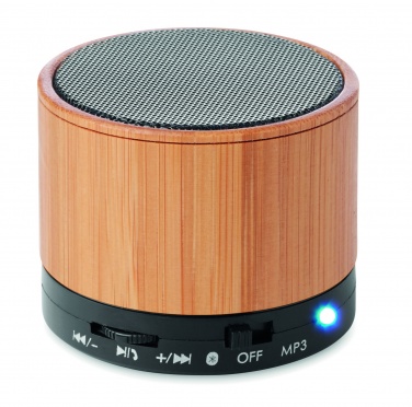 Logotrade promotional items photo of: Round Bamboo wireless speaker
