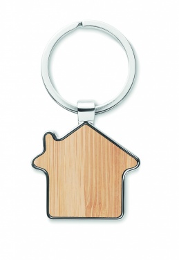 Logo trade promotional items picture of: House key ring metal bamboo NORDIC