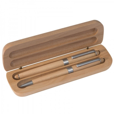 Logo trade promotional items image of: Wooden writing set ballpen and roller INDIANAPOLIS