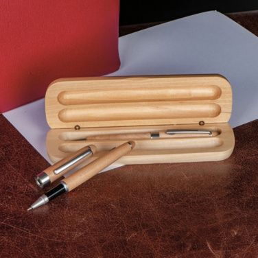 Logo trade promotional products picture of: Wooden writing set ballpen and roller INDIANAPOLIS