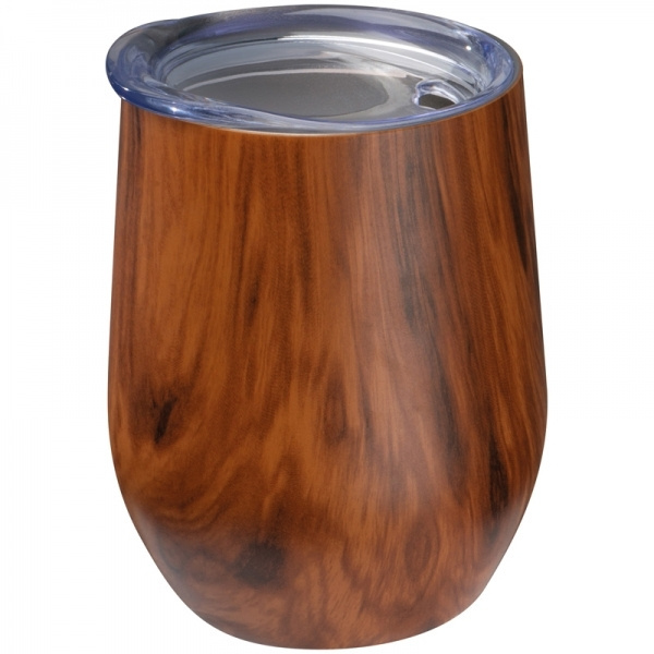 Logo trade promotional merchandise picture of: Stainless steel mug with wooden look BRIGHTON 380 ml