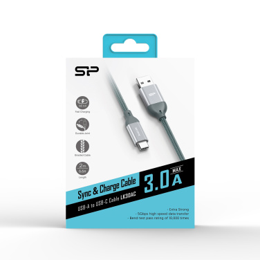 Logo trade promotional giveaways image of: Nylon data transfer cable LK30 Type - C Quick Charge 3.0