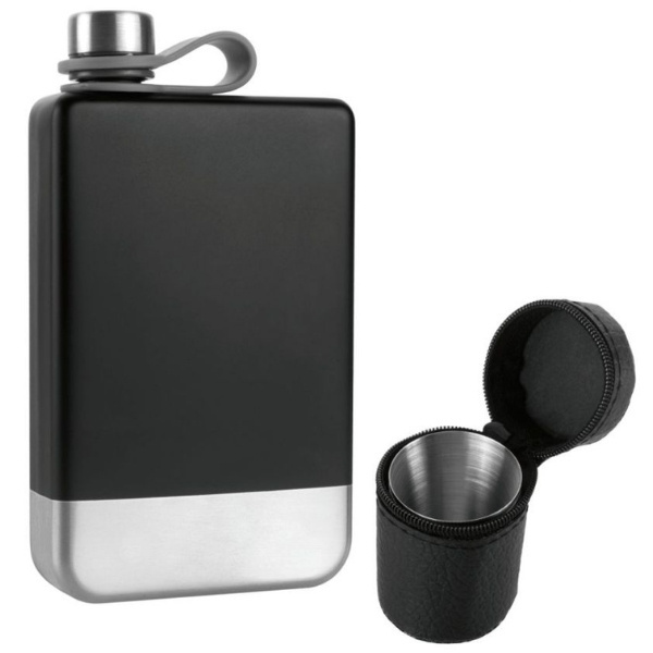 Logotrade advertising products photo of: Hip flask set TAHAT Schwarzwolf