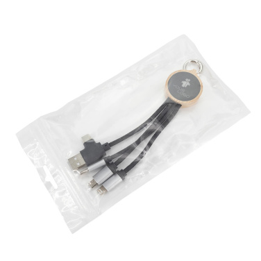 Logo trade advertising products picture of: 4-in-1 cable with elighted logo in a wooden casing, LH-ZMU05
