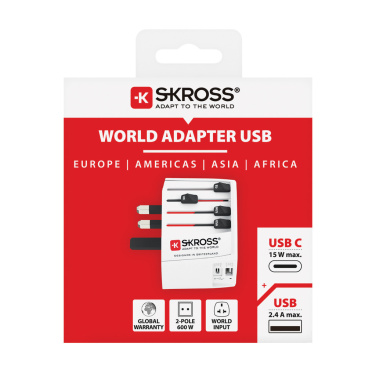 Logotrade advertising product picture of: SKROSS World Travel Adapter MUV 2-pole with USB A and C