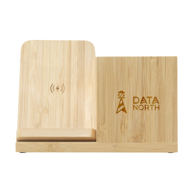 Logo trade promotional merchandise photo of: Bamboo Boss 15W charger/pen holder