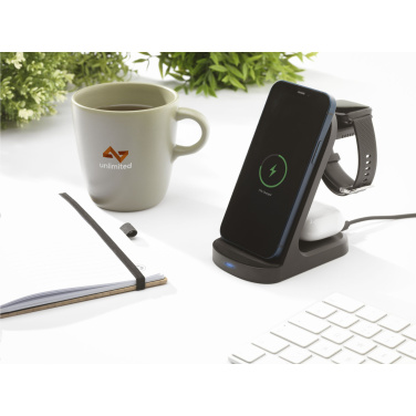 Logo trade promotional merchandise picture of: Triple-Up RCS Recycled ABS Wireless Charger Stand