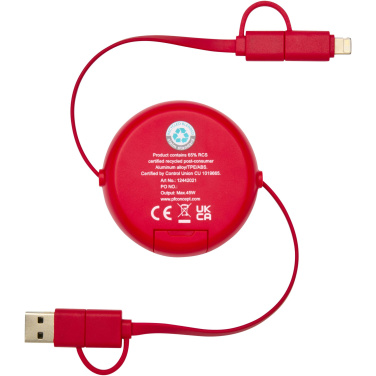 Logo trade corporate gifts image of: Alasia 5-in-1 100 cm recycled plastic and aluminium retractable data sync and 45W fast charge cable
