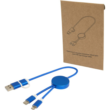Logotrade promotional gifts photo of: Alasia 5-in-1 recycled aluminium and plastic 30 cm data sync and 27W fast charge cable
