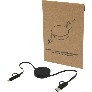 Logotrade corporate gift image of: Citala 5-in-1 recycled plastic 90 cm retractable data sync and 40W fast charge cable
