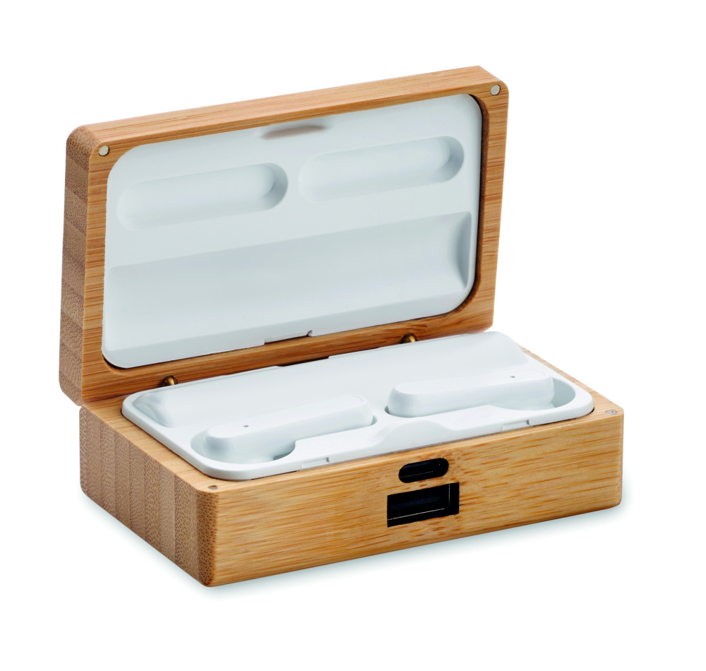 Logo trade promotional giveaways picture of: TWS earbuds in bamboo case