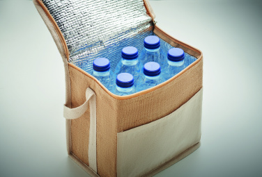 Logo trade corporate gifts image of: Jute and canvas cooler bag 3L