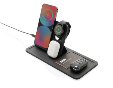 Logotrade promotional item image of: Swiss Peak 3 in 1 RCS recycled PU wireless charger desk tray