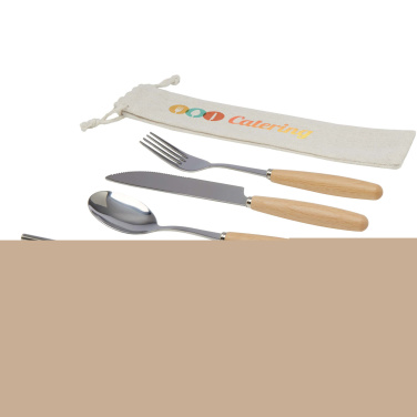Logo trade advertising products image of: Root 5-piece stainless steel and beech wood cutlery set