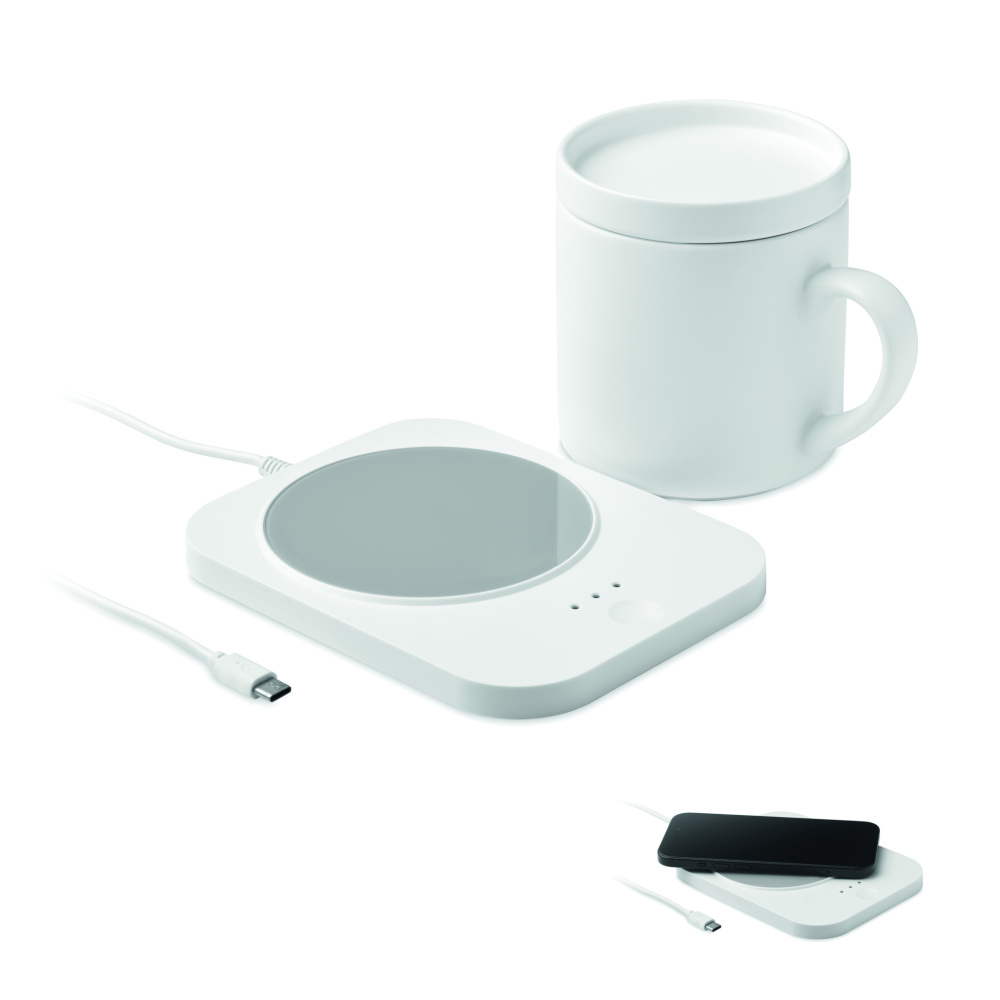Logo trade corporate gifts image of: Wireless charger mug warmer set