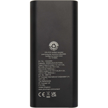 Logotrade promotional merchandise photo of: Acamar 20.000 mAh 70W recycled aluminium laptop power bank