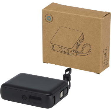 Logo trade promotional products image of: Acrux 10.000 mAh 35W tablet power bank with built in Type-C cable - made from recycled plastic