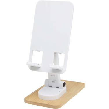 Logo trade promotional gifts picture of: Alfirk recycled plastic foldeable desk phone stand with bamboo details