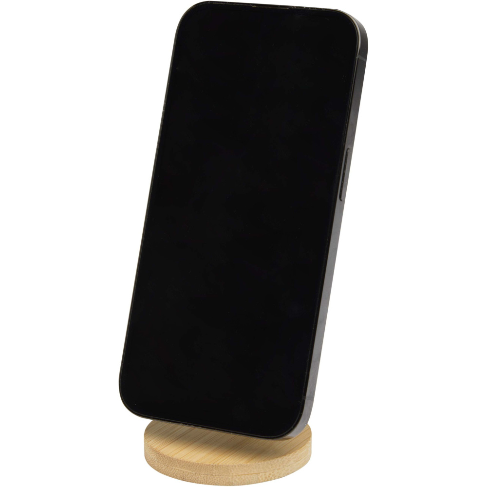 Logo trade promotional giveaway photo of: Alcor recycled plastic foldeable magnetic phone stand with bamboo details
