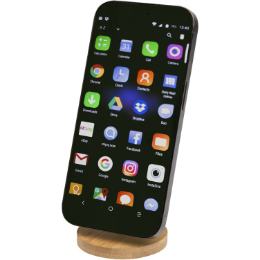 Logotrade promotional merchandise photo of: Alcor recycled plastic foldeable magnetic phone stand with bamboo details