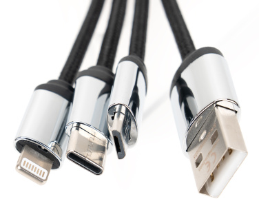 Logotrade promotional item picture of: 4-in-1 cable with elighted logo in a wooden casing