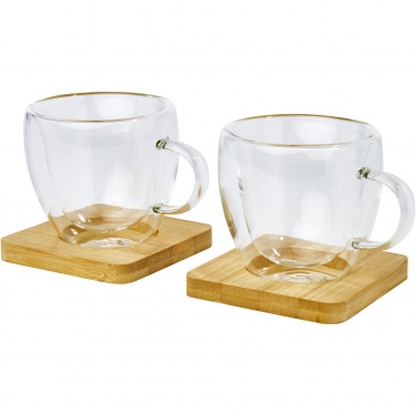 Logotrade firmakingi foto: Manti 2-osaline 100 ml topeltseinaga klaasist tass bambusest alusega 