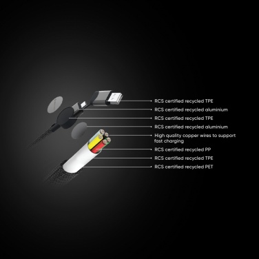 Logo trade firmakingituse pilt: Oakland RCS taaskasutatud plastist 6-ühes kiirlaadimiskaabel 45 W