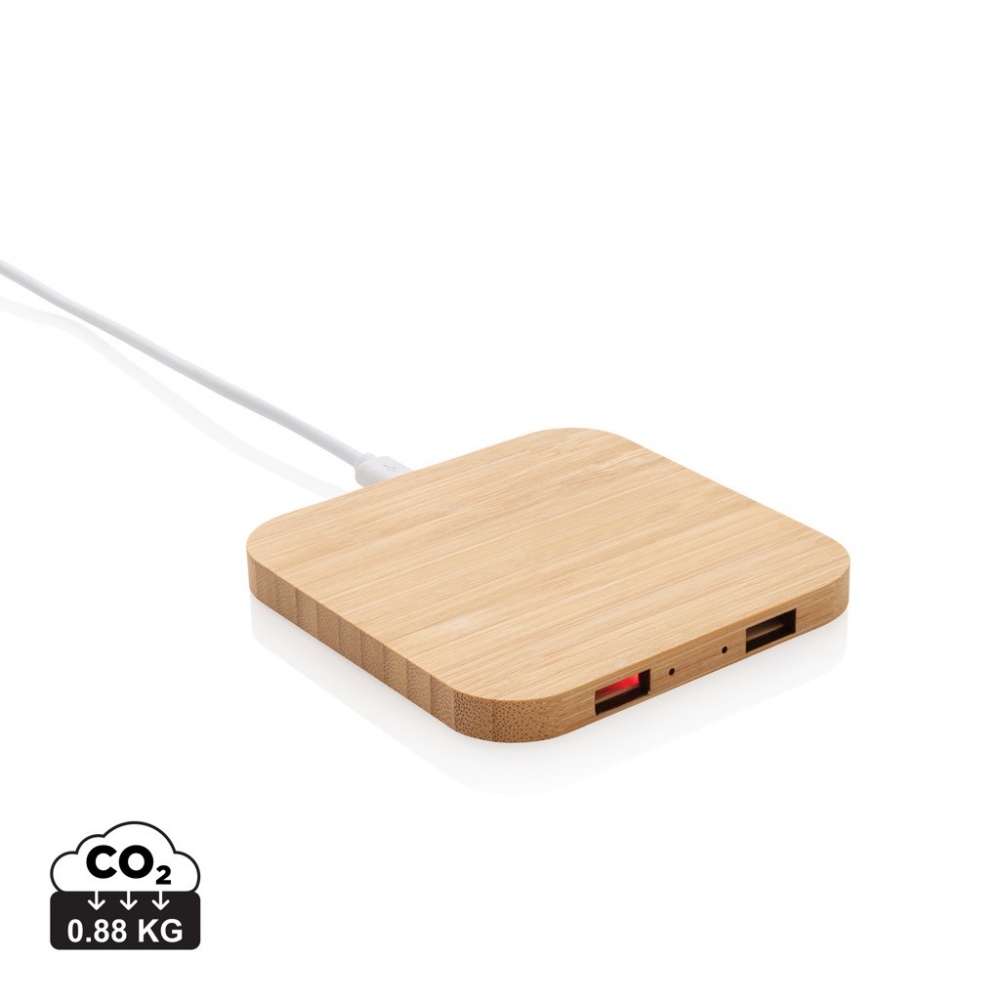 Logotrade meened pilt: Bambusest 5W juhtmevaba laadija USB-ga
